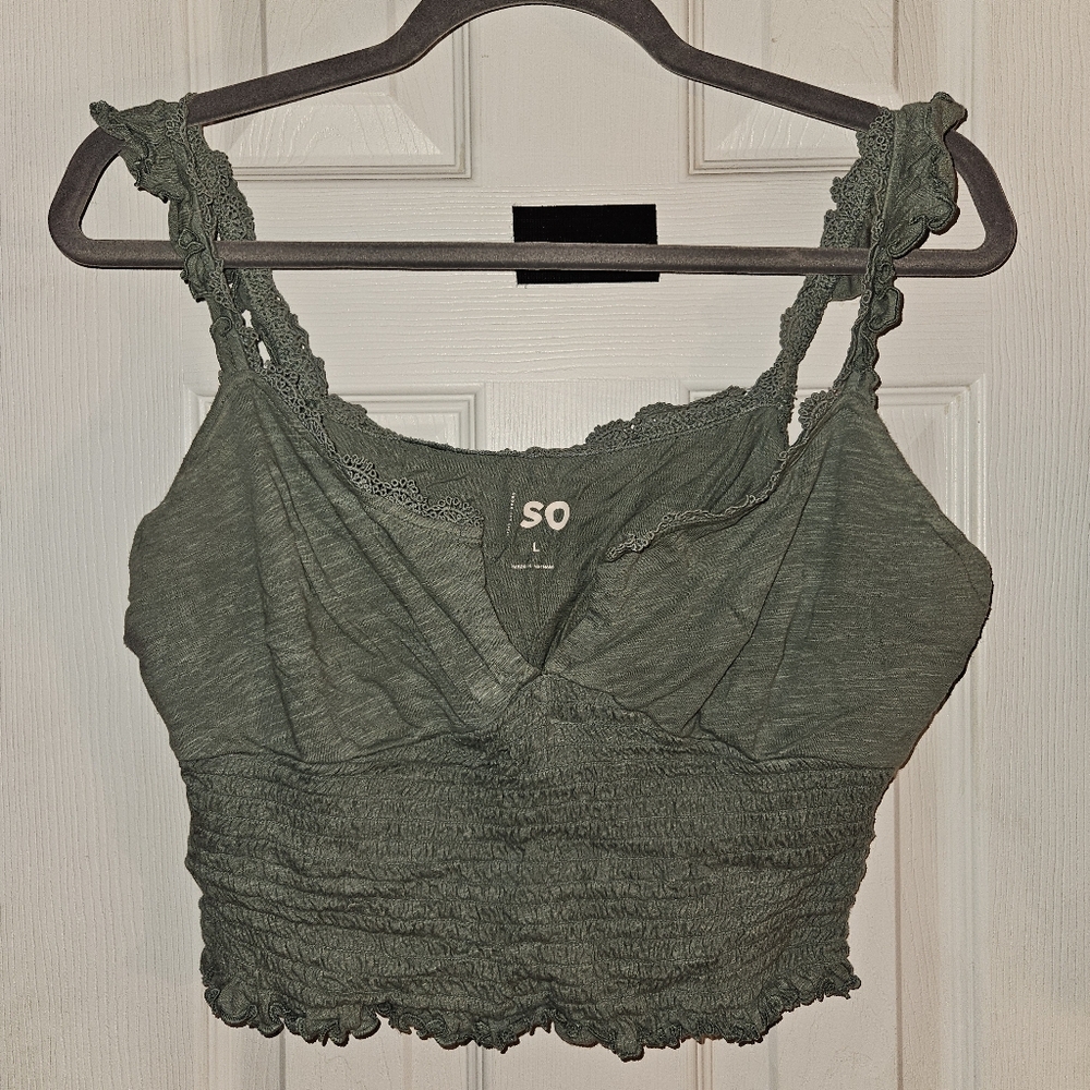 SO Green Smocked Ruched Tank Top